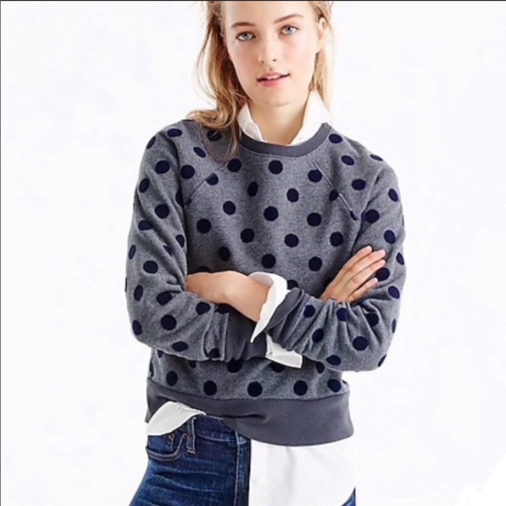 {j crew} polka dot sweatshirt